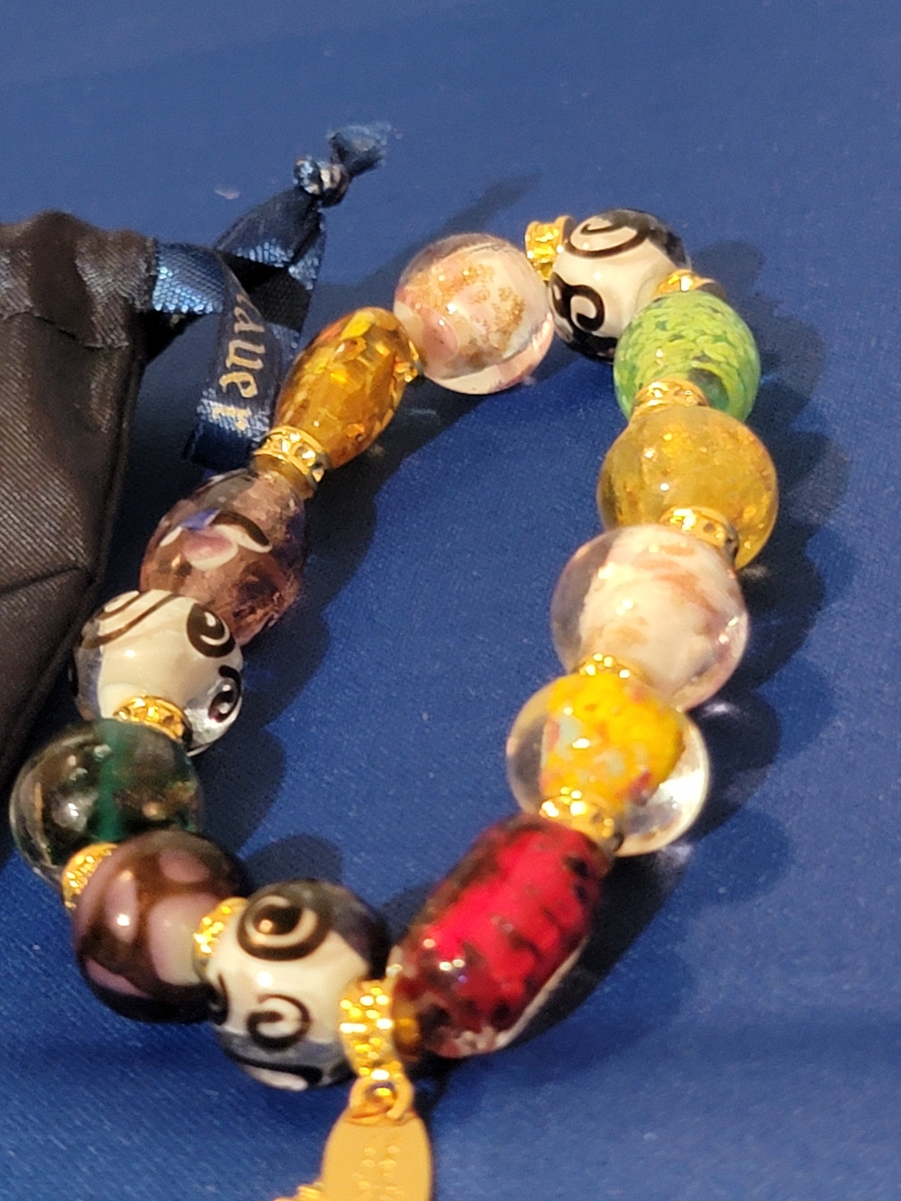 Thomas Kinkade Multicolor Glass Bead Bracelet with Gold Accents